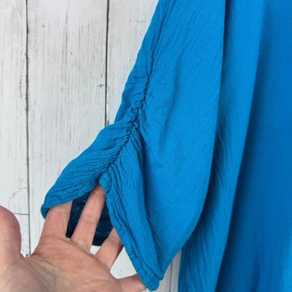 Oh My Gauze! Blue Arty Cotton Gauze Blouse Ruched Tunic Plus Size 3 / XXL 16+ - Picture 3 of 16